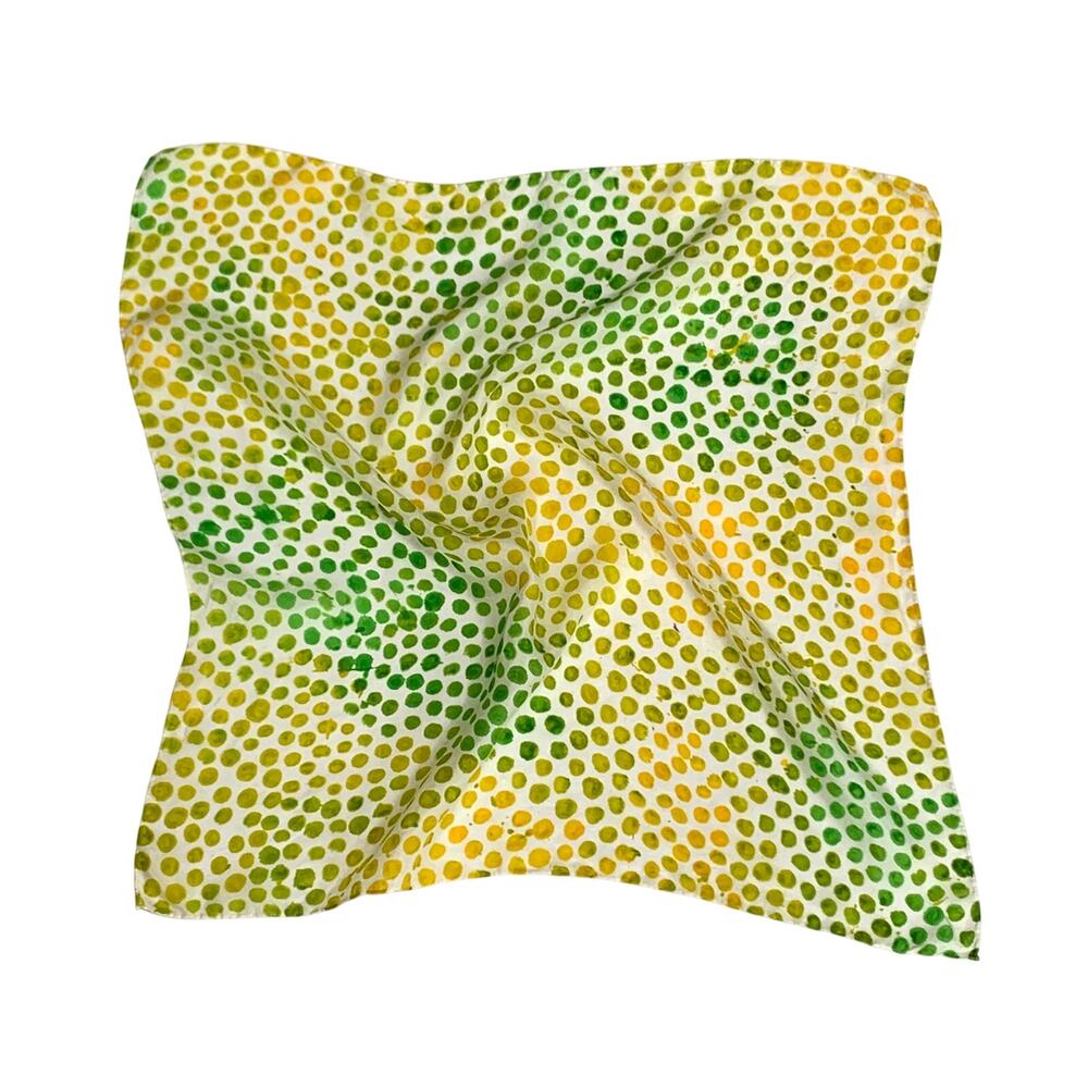 Hand Painted Silk Mini Scarf Yellow Green Ombre Polka Dot 21" Square